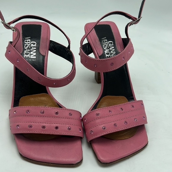 GIANNI VERSACE HEEL WITH DIAMONTE DETAIL Y2k barbie pink size 8 / 38 vintagee - Picture 2 of 10